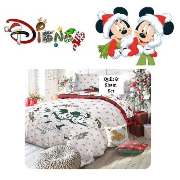 DISNEY Mickey & Minnie Mouse QUEEN QUILT SHAMS 3PC